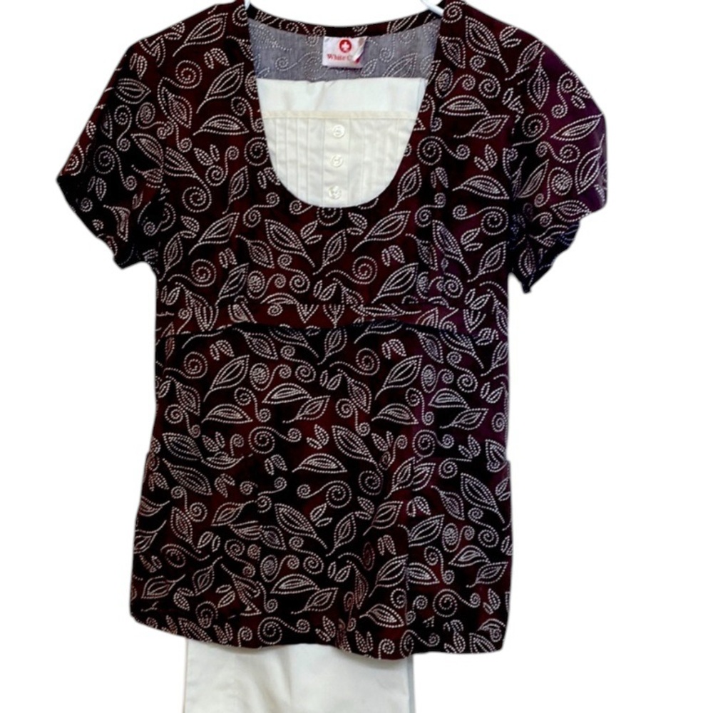 White Cross Brown and Cream Colored Scrub Set